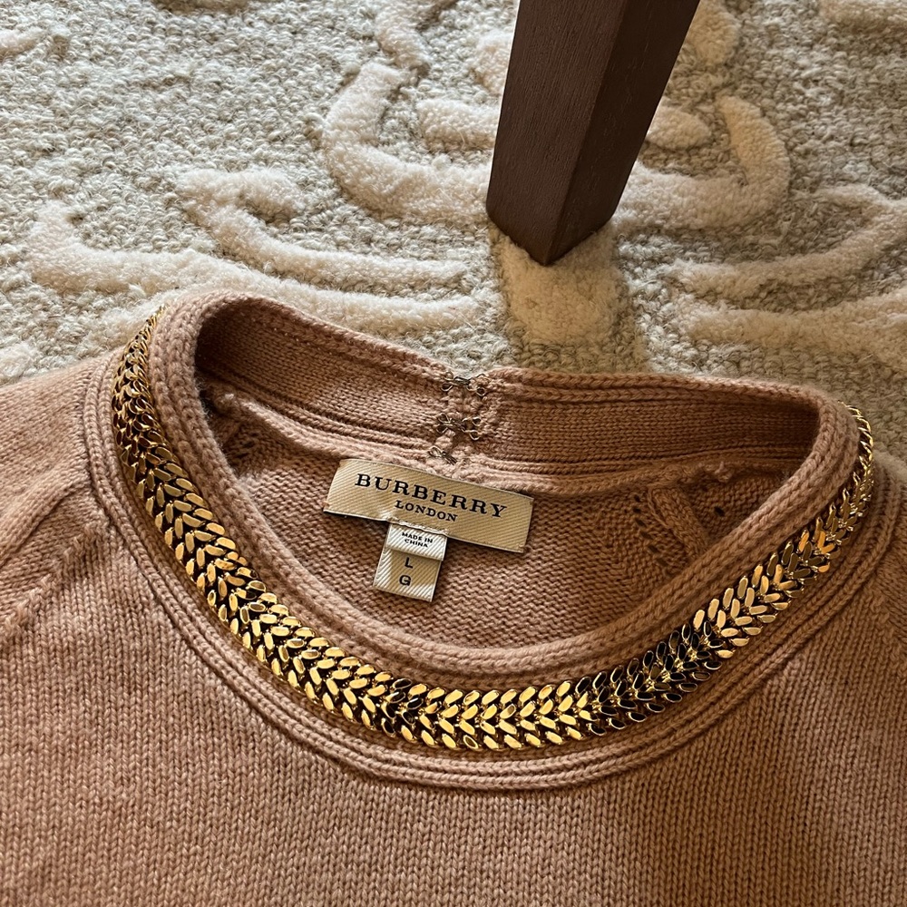 Burberry Tan Sweater with Gold Chain